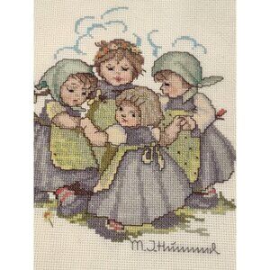 Hummel Finished Cross Stitch Ring Around the Rosey Unframed Vintage 9"x9"
